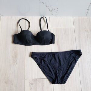 J.Crew Bikini Set Womens S Bottoms + 32A Push Up Black Swimwear Bundle